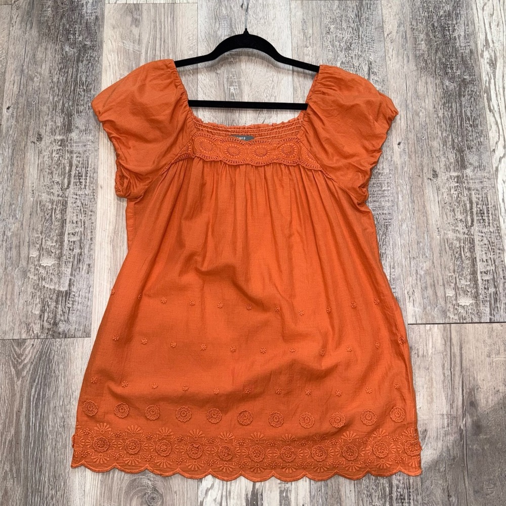 apt. 9 Top Blouse Short Sleeves Square Neck Pullover Women's Medium Orange - Picture 1 of 5